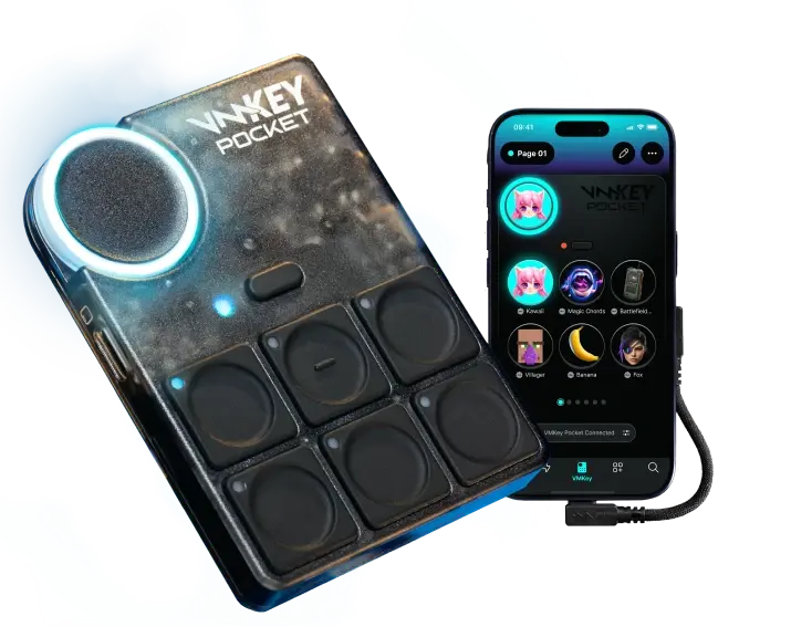Voicemod Key Pocket с подключённым смартфоном